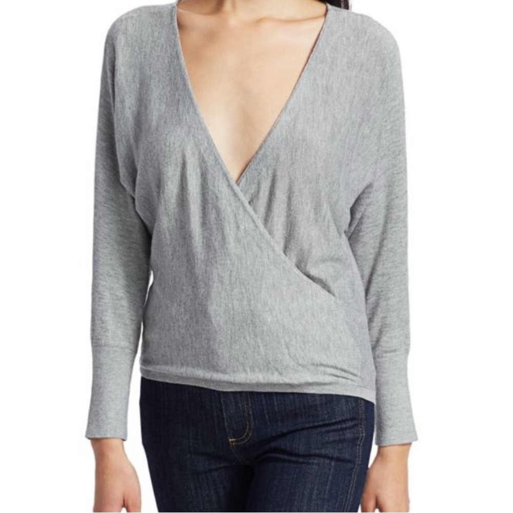 Gray V-Neck Wrap Sweater
